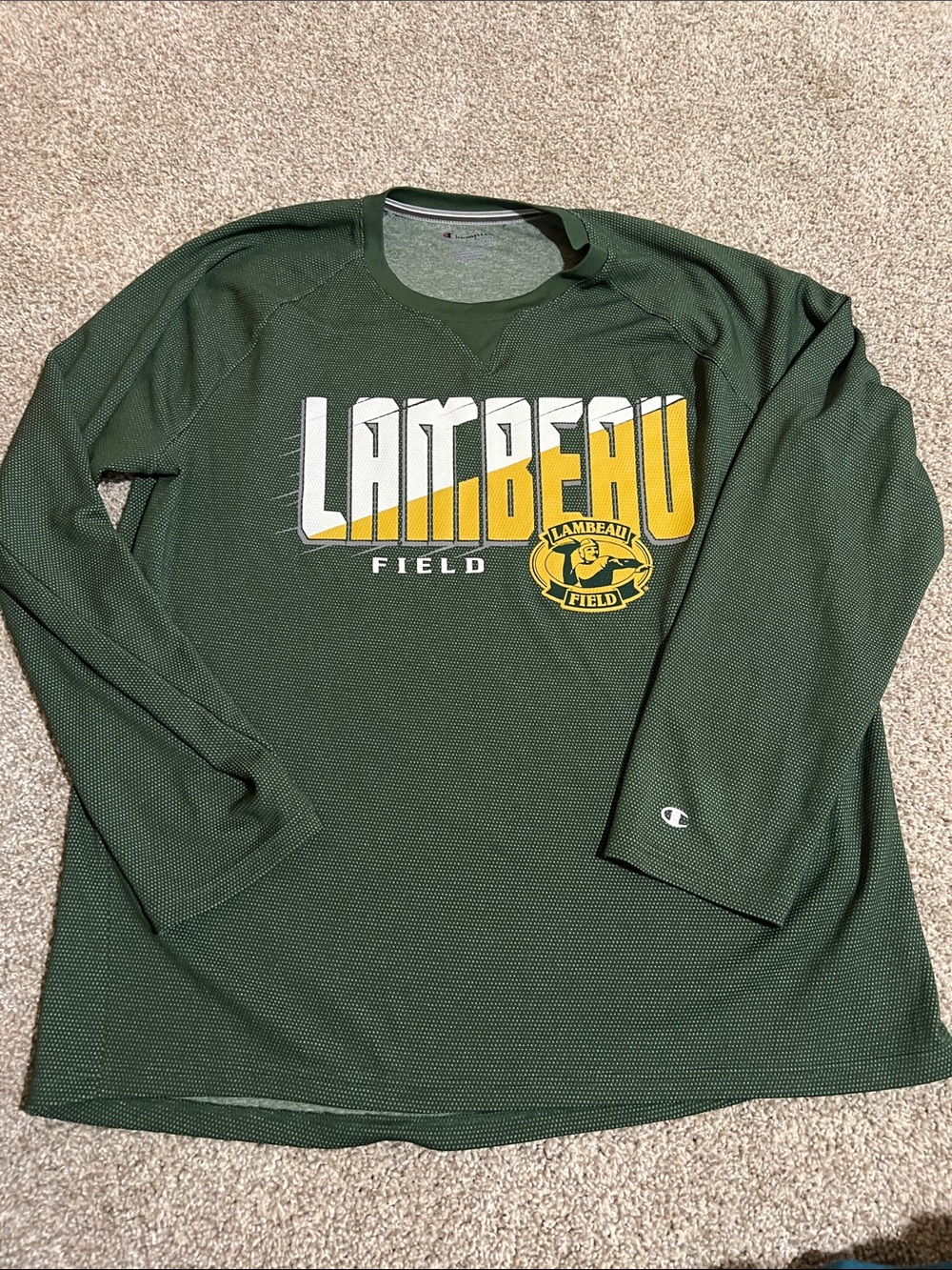 Champion Green Lambeau Field Long Sleeve Performance Tee with Yellow Logo